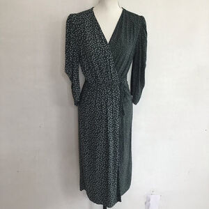 See By Chloé Women Elegant Dark Emerald Green & White Floral Midi Wrap Dress 6